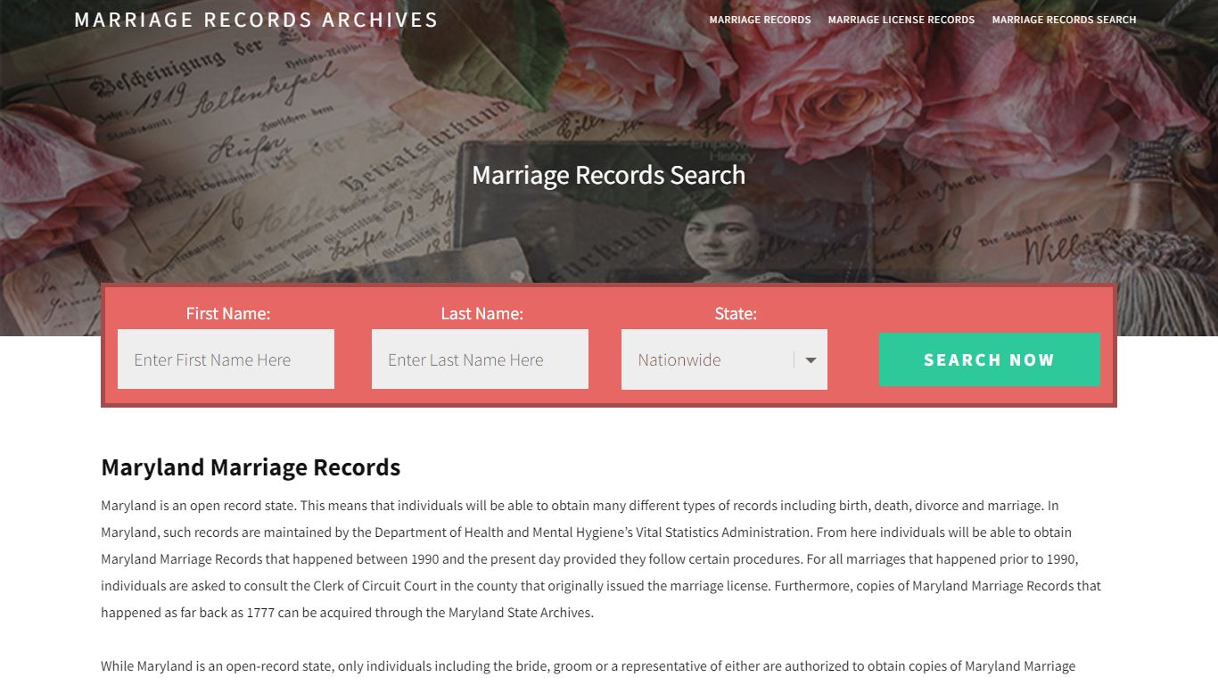 Maryland Marriage Records | Enter Name and Search | 14 Days Free